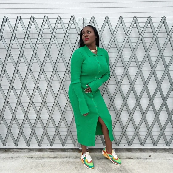 green emerald velvet dress Lune Plus Size Green Sweater Skater Long Sleeve Dress– Hello Curve